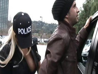 Busty Blonde Policewoman Spreads Her Legs